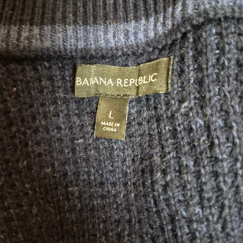 Banana Republic Mens Navy Blue Waffle Knit Full Zip Cardigan Sweater Large L